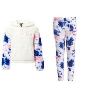 bebe Royal Blue & White 'Bebe' Tie-Dye Sherpa Pocket Joggers & Hoodie